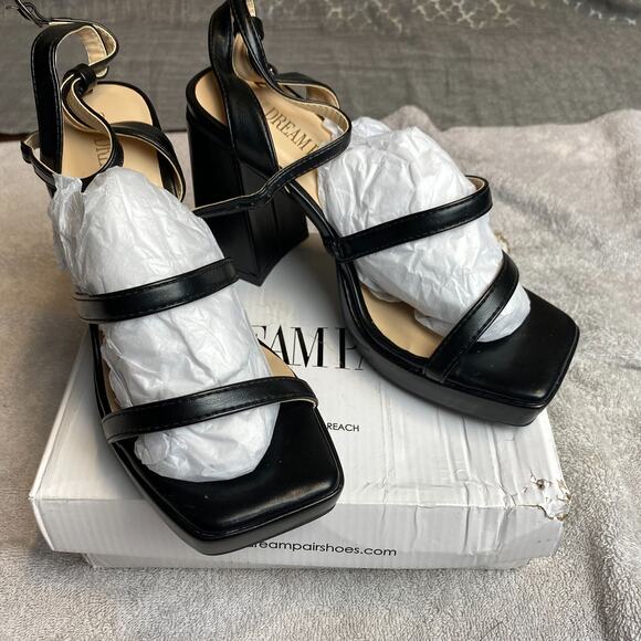 Dream Pairs Shoes - Dream Pairs Strappy Sandals Womens 6 Black Platform Block Heel Partycore